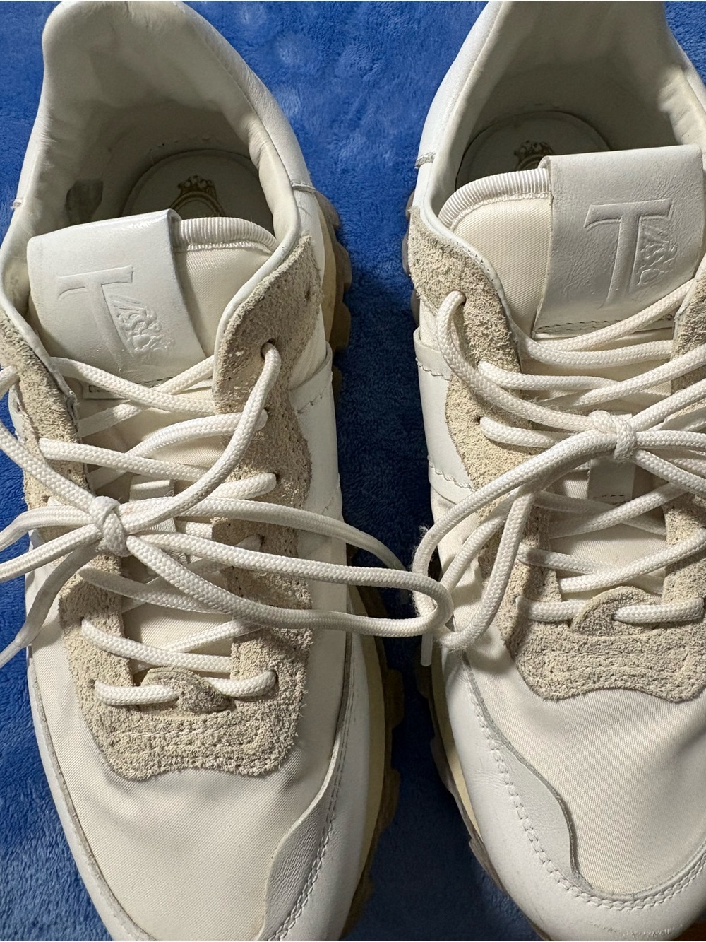 Tod's Cream and White Suede-Trim Lace-Up Sneakers
